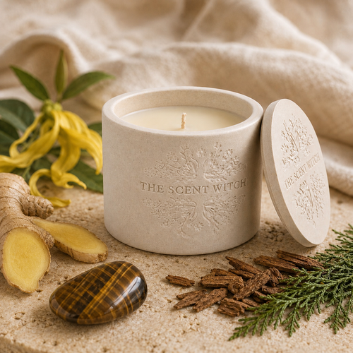 Witch, Call Your Power Back Ritualkerze mit Ylang-Ylang, Zedernholz und Tigerauge